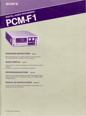 Anleitung SONY PCM-F1 Processor